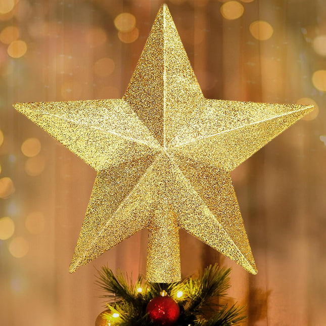 Glittery Christmas Star Tree Topper, Holiday Tree Decoration for Xmas Ornament