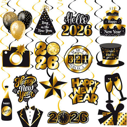 23-Piece 2026 New Year Hanging Decorations – Swirls & Streamers for Party
