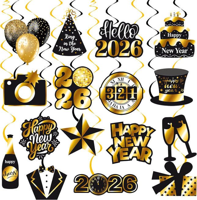 23-Piece 2026 New Year Hanging Decorations – Swirls & Streamers for Party