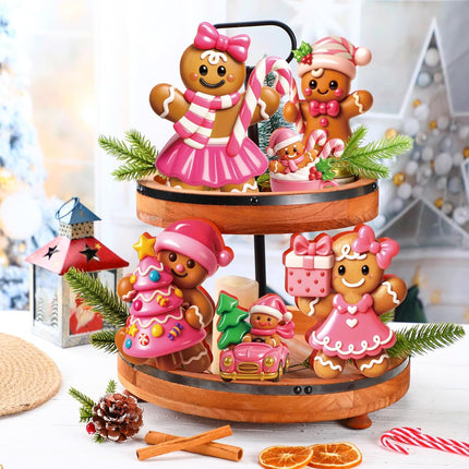 6-Piece 8-Inch Extra Large Christmas Gingerbread Man Decorations – Wooden 3D Figurines