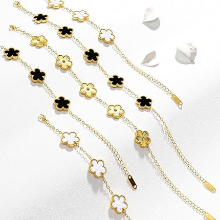 18K Gold Plated Clover Bracelet Set – Flower, Leaf & Lucky Clover Bracelets for Women