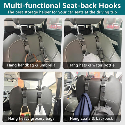 4 Pack Car Headrest Hooks, Adjustable Anti-Drop Seat Organizer, Heavy Duty Black