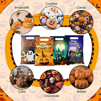 50PCS Halloween Goodie Bags with Handles, Happy Halloween Candy Treat Tote Bags