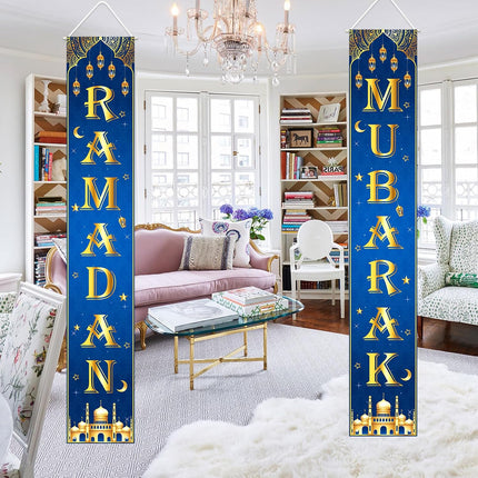 Ramadan Mubarak Eid Kareem Banner – Muslim Porch Door Sign for Indoor/Outdoor Decor