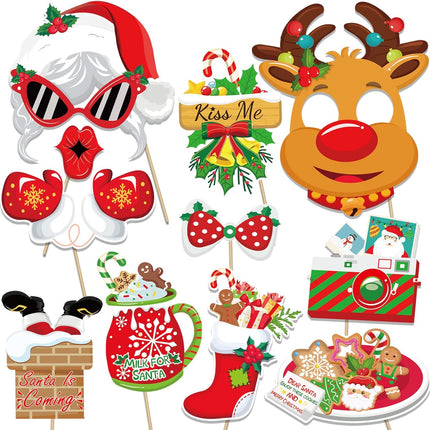 44PCS Christmas Photo Booth Props – Santa, Snowman & Candy Cane Selfie Signs