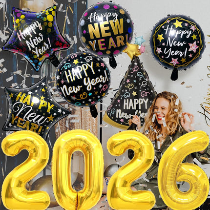 Happy New Year 2026 Foil Balloons – 10-Pc NYE Party Decoration Set