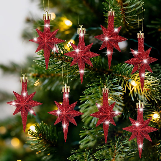 16PCS Red Bethlehem Star Ornaments – 3.14"x2" Xmas Tree Hanging Decor