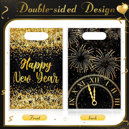 12-Piece NYE Party Favor Bags – Black & Gold Happy New Year Gift Bags