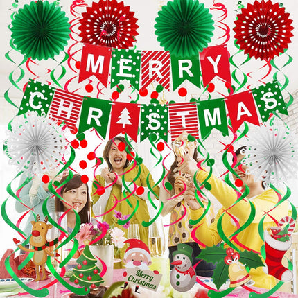 Merry Christmas Banner Paper Fan Garland Confetti Dots Streamers Party Decor