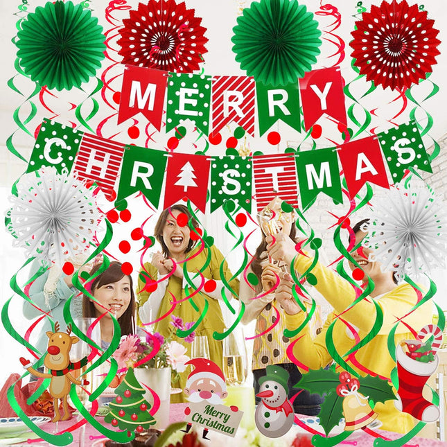 Merry Christmas Banner Paper Fan Garland Confetti Dots Streamers Party Decor