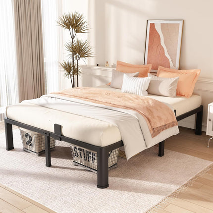 Queen Metal Bed Frame 14 Inch Heavy Duty Platform with Steel Slats No Box Spring Needed