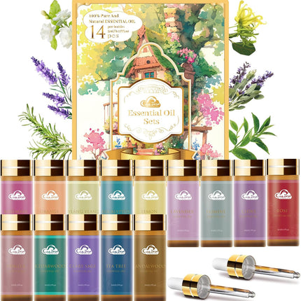 Fragrance Essential Oils Set 14pcs Aromatherapy Oils 5mL Tea Tree Lavender Vanilla