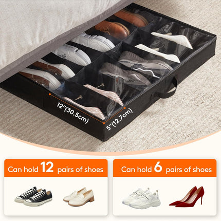 Under-Bed Shoe Organizer – Set of 2, Foldable Fabric Storage Box, Black