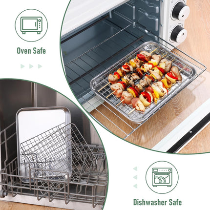 9" x 7" Stainless Steel Toaster Oven Pan with Rack, Small Baking Sheet & Tray