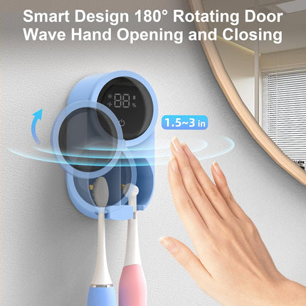Automatic Rotating Toothbrush Holder & Cleaner – Wall-Mounted, Blue