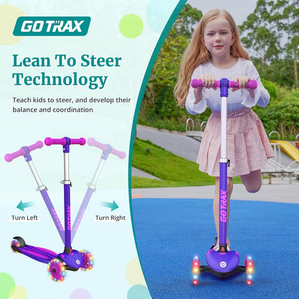 Kids 3 Wheel Kick Scooter LED Light Wheels Adjustable Handlebar Ages 2-8