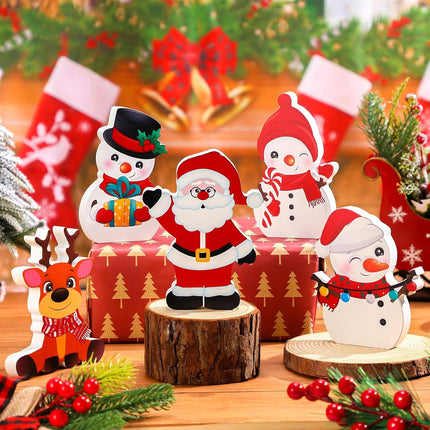 5PCS Christmas Snowman Decorations, Wooden Snowman Winter Tiered Tray Decor