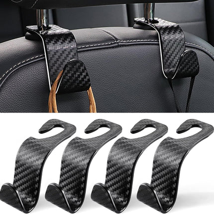 4 Pack Car Purse Hooks, Universal Seat Headrest Hangers, Carbon Fiber Black
