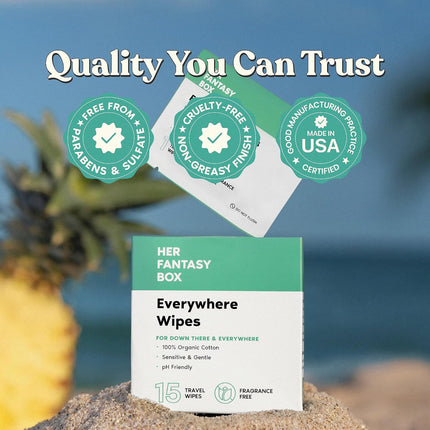 Her Fantasy Box Everywhere Wipes 100% Organic Cotton pH-Balanced 15 Count