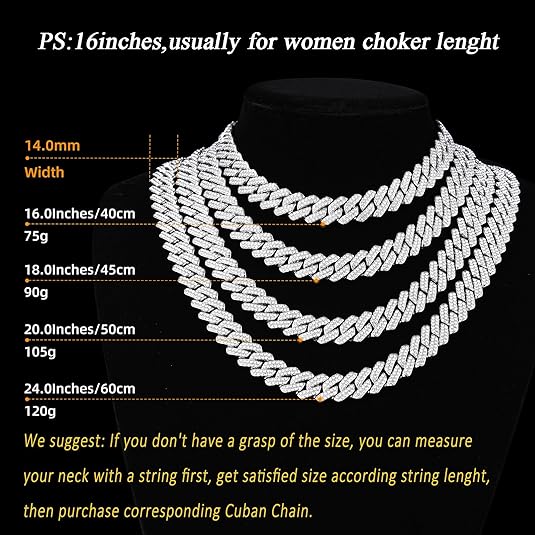Mens Cuban Link Chain – 18K Gold & Silver, Diamond-Cut, 14mm Iced Out Hip Hop Jewelry