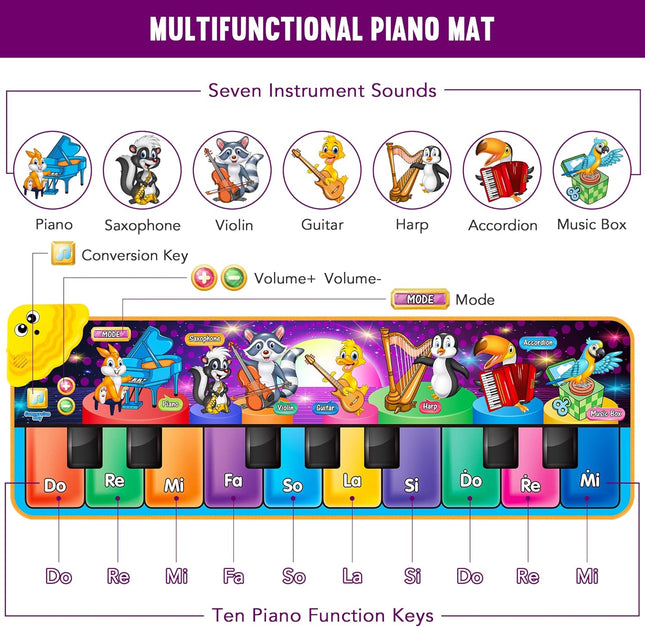 Kids Musical Piano Mat – 25 Sounds, Touch Playmat for Toddlers 1–6+ Years