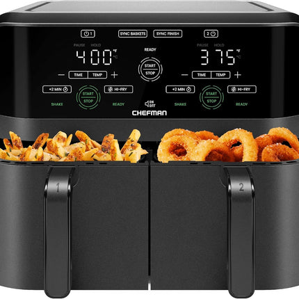 6QT Dual Air Fryer with 2 Independent Baskets Smart Sync Finish Touchscreen