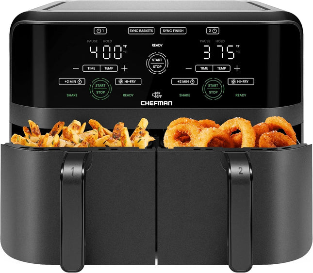 6QT Dual Air Fryer with 2 Independent Baskets Smart Sync Finish Touchscreen