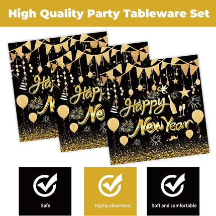 40 PCS Happy New Year 2026 Paper Plates & Napkins Disposable Party Set