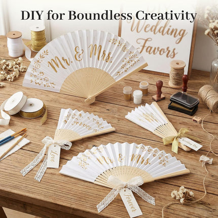 12-Pack White Paper Fans – 8.3" Foldable Hand Fans for Weddings & Parties
