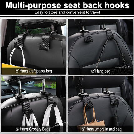 4 Pack Car Purse Hooks, Universal Seat Headrest Hangers, Carbon Fiber Black