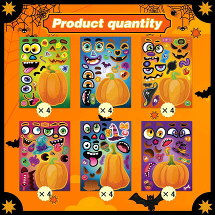 24-Sheet Pumpkin Face Stickers for Kids, Halloween Fall Party Crafts & Goodie Bags
