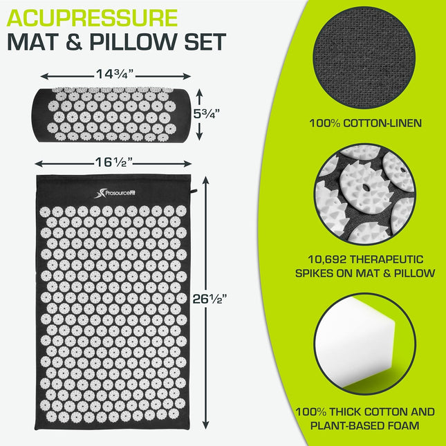 Acupressure Mat & Pillow Set for Back Pain Relief and Muscle Relaxation