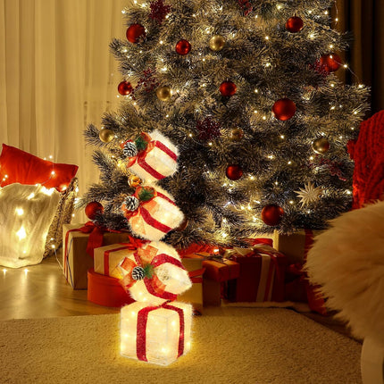 4-Pack Lighted Christmas Nesting Gift Boxes, 2.8ft, Battery Timer for Holiday Decor