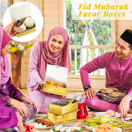 12PCS Ramadan Eid Mubarak Favor Boxes with Golden Ribbon 2 Styles