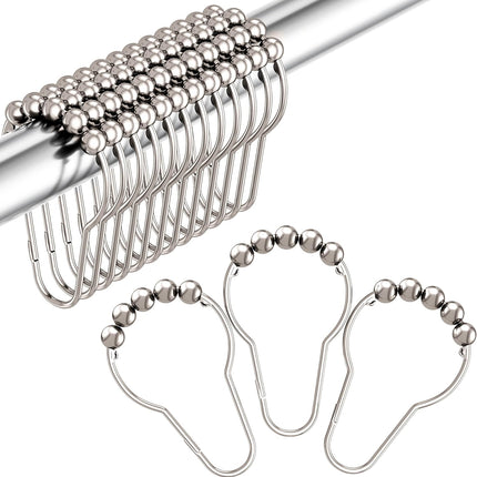 12PCS Shower Curtain Hooks – Polished Nickel, Rust-Proof Stainless Steel