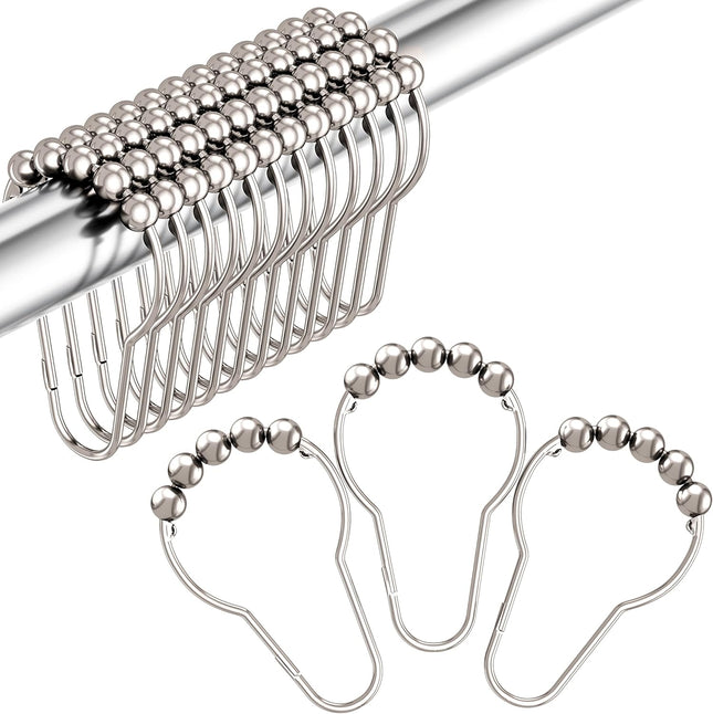 12PCS Shower Curtain Hooks – Polished Nickel, Rust-Proof Stainless Steel