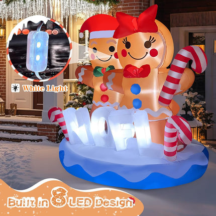 2025 Christmas Inflatable Gingerbread, 6FT Gingerbread Couple with Candy Canes & 8 LEDs for Yard & Lawn Decor