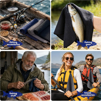 3-Pack Microfiber Fishing Towels with Clips, 16" x 16" Waffle Pattern Cleaning Towels