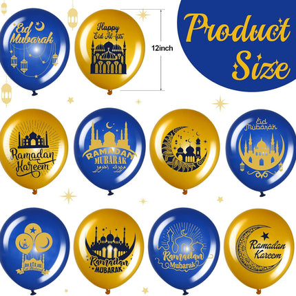 40 Pcs Ramadan Mubarak Balloons: Blue & Gold Eid Mubarak Party Decorations