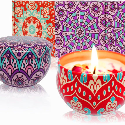 2-Pack Scented Candles Gift Set – Soy Wax Tin Jars for Home, Yoga & Bath