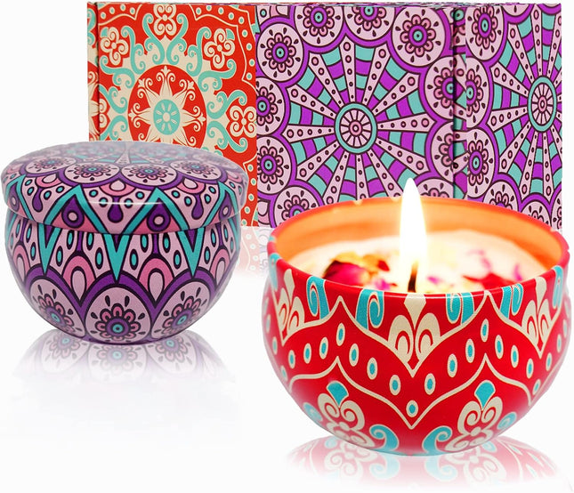 2-Pack Scented Candles Gift Set – Soy Wax Tin Jars for Home, Yoga & Bath