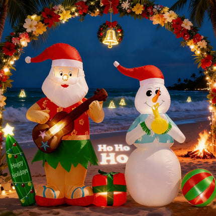 8.3FT Christmas Inflatable – Hula Santa Claus & Snowman with LED Lights