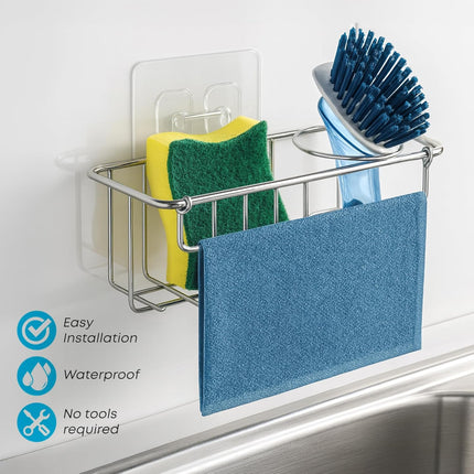 304 Stainless Steel Sponge Holder Kitchen Sink Caddy Suction Adhesive