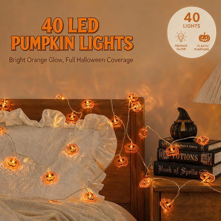 16.4FT 40LED Pumpkin String Lights, Battery Operated Timer, Halloween Indoor Decor