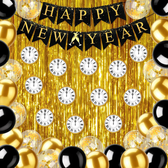 Happy New Year 2026 Party Kit – 46-Pc Gold Balloons, Banner & Countdown Decor