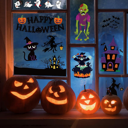 Halloween Window Clings, Reusable Pumpkin & Ghost Static Stickers for Indoor Decor