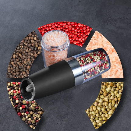 Gravity Electric Salt & Pepper Grinder Set – LED, Adjustable Coarseness, Black