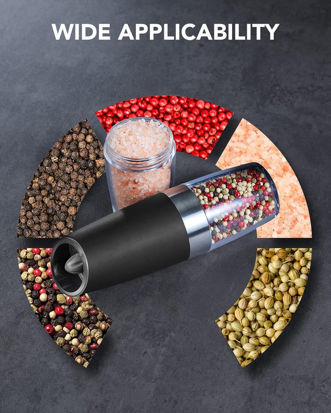 Gravity Electric Salt & Pepper Grinder Set – LED, Adjustable Coarseness, Black