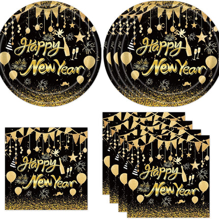 40 PCS Happy New Year 2026 Paper Plates & Napkins Disposable Party Set