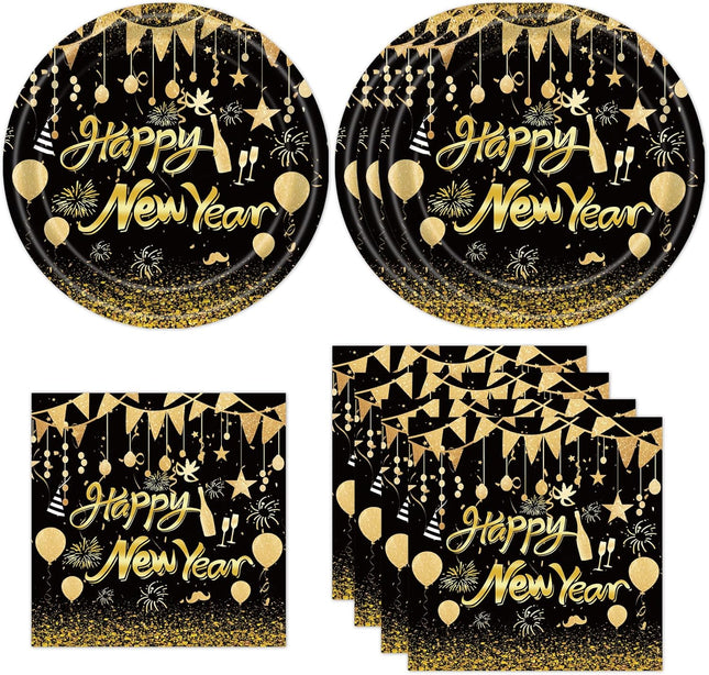 40 PCS Happy New Year 2026 Paper Plates & Napkins Disposable Party Set